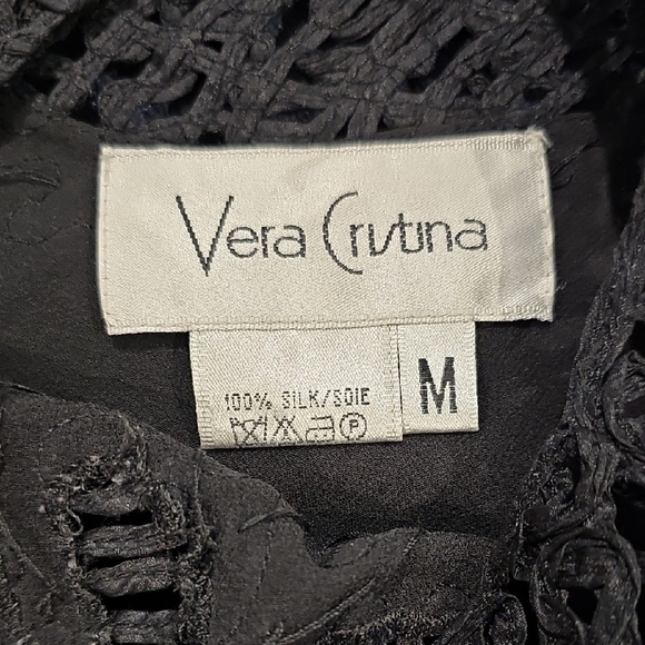 Vintage Vera Cristina 100% Silk Black Bead Embellished 3/4 Sleeve Blouse - Picture 2 of 8